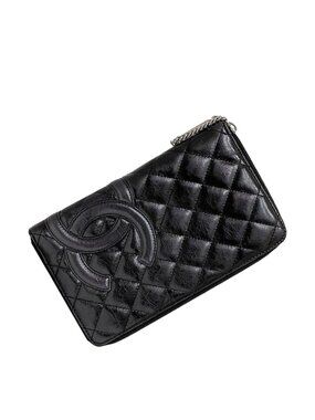 Chanel Round Zipper Long Wallet Black Cambon